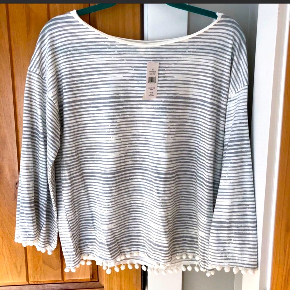 NWT Anthropologie Atwell cotton long bell sleeve Pom tee top